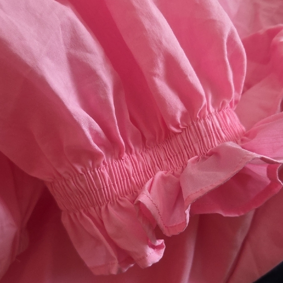 ALAMOUR ..Pink Puff-Sleeve Mini Dress with Deep V and Side Cutouts - Picture 5 of 8